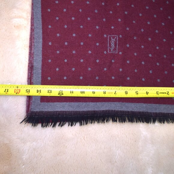 Yves Saint Laurent Vintage Wool Scarf Maroon Gray Polka Dot Designer YSL - Picture 7 of 9